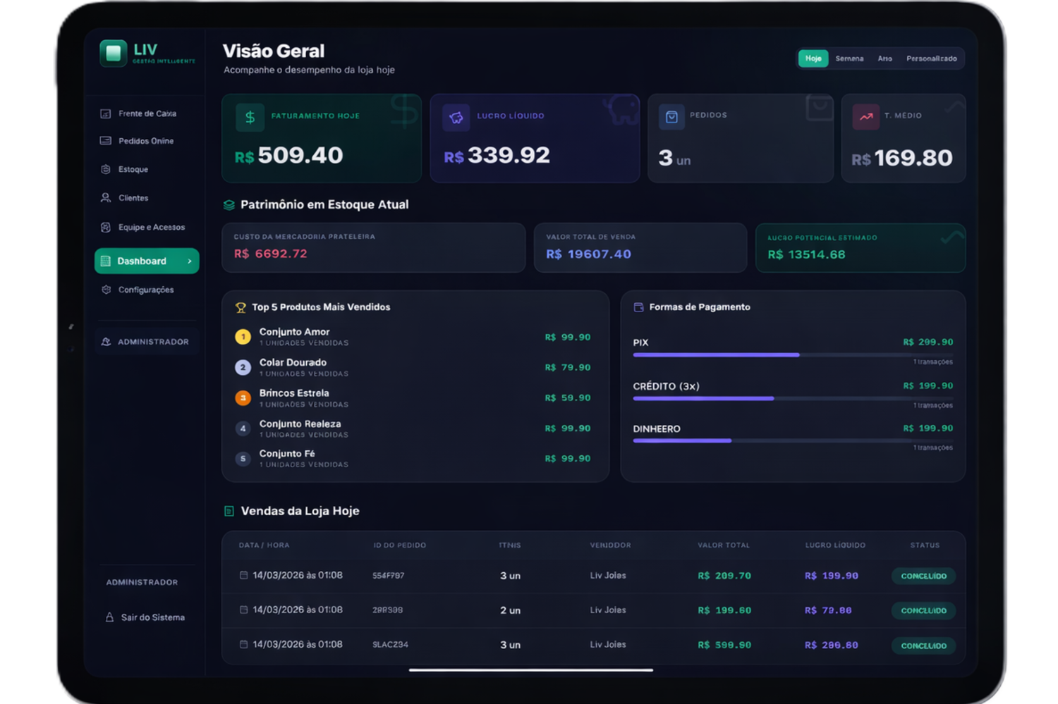 Sistema LIV POS Notebook e Celular